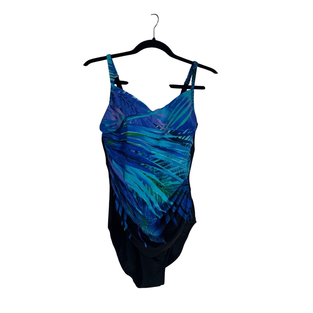 Dreamsuit by Miracle Brands Blue Tropical Palm One Piece Swimsuit 10 NWT